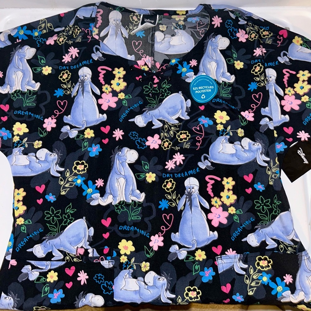 Colorful Eeyore Print Scrub Top Size M